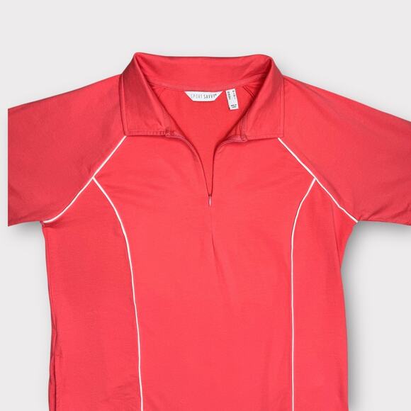 Sport Savvy Coral Quarter Zip Athletic Polo Dress Contrast Piping Pockets Size M - Picture 4 of 6